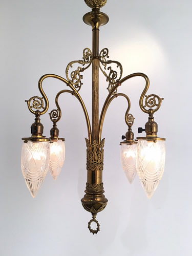 4-light Art Nouveau Chandelier with Stalactite Glass Shades